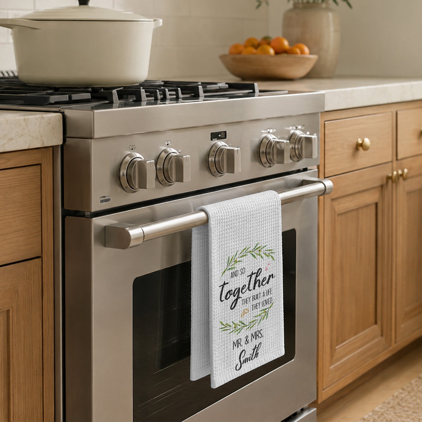 And So Together They Built A Life They Loved With Olive Wreath And Rings - Personalized Kitchen Towel - CPL1756_TOWL