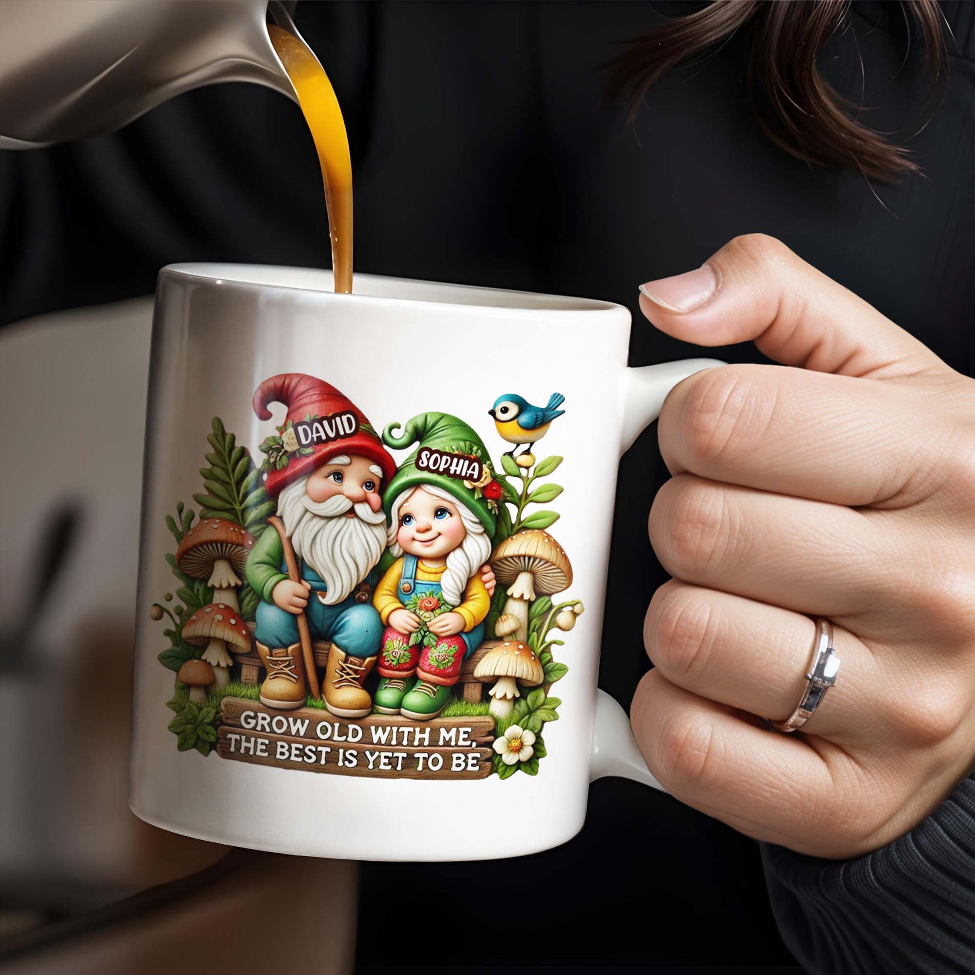 Grow Old With Me Gnome Mug Featuring Birds and Flowers