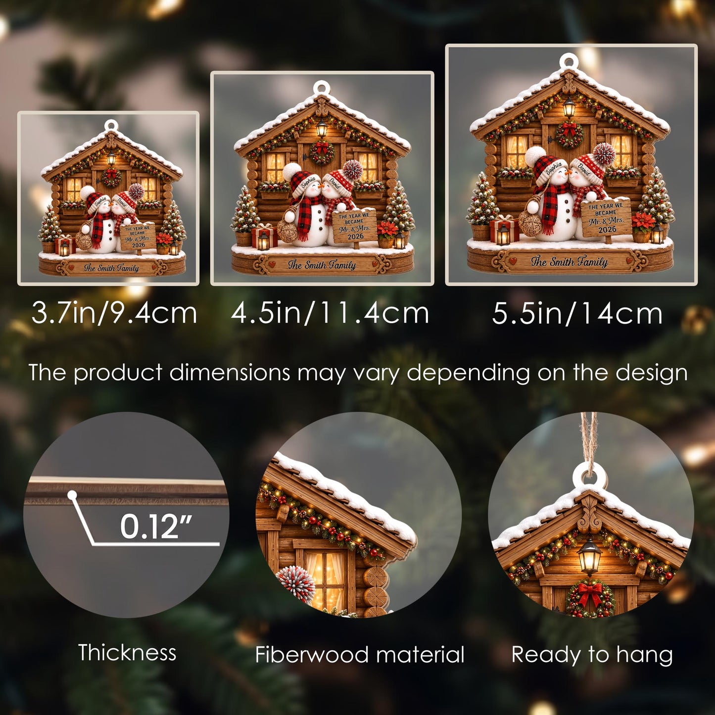 The Year We Became Mr And Mrs Snowman Couple Log Cabin - Personalized Custom Wood Ornament, Custom Shaped - CPL1773_WDO