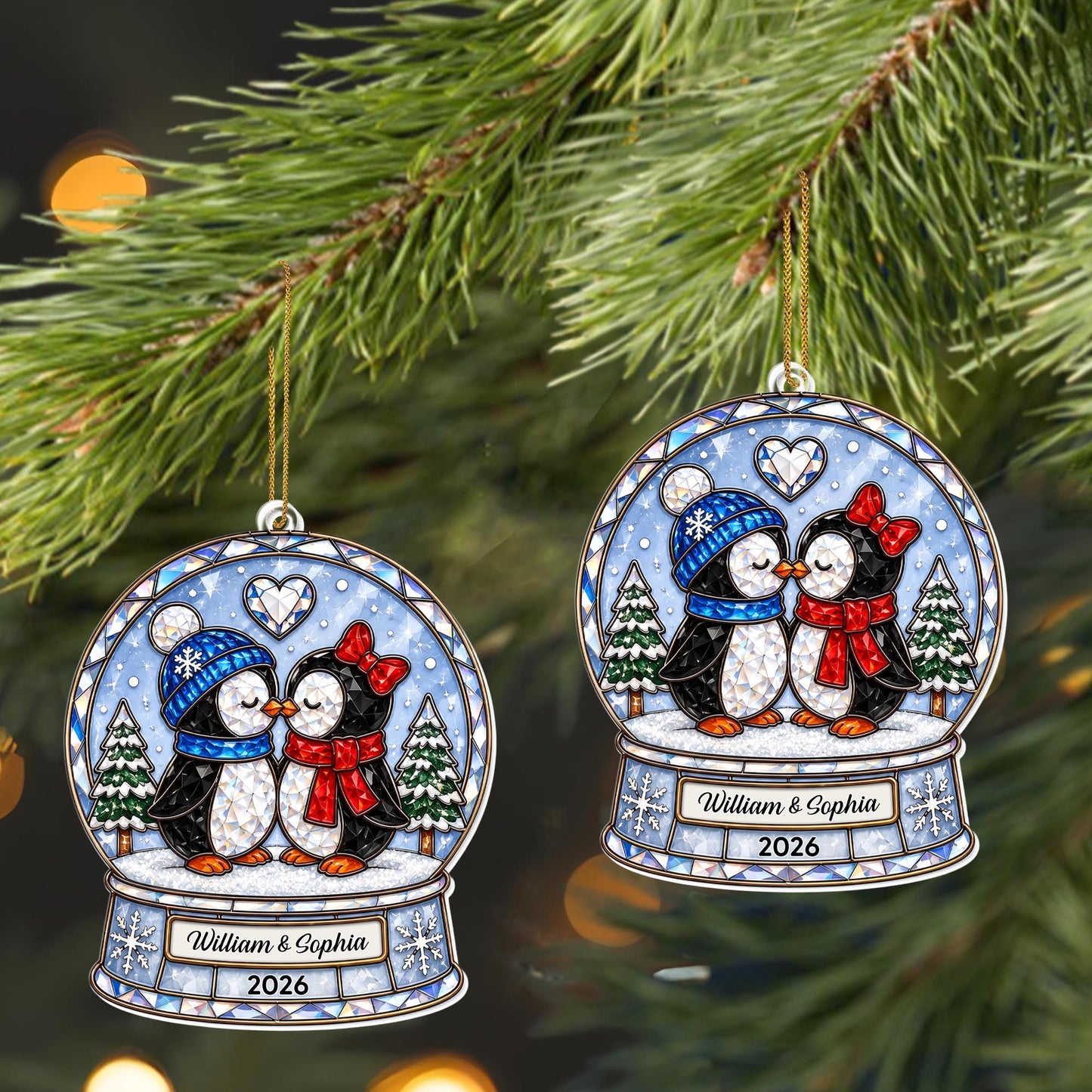 Our First Christmas As A Couple Penguins Snow Globe And Heart - Personalized Custom Acrylic Ornament, Christmas Gift - CPL1774_ACO