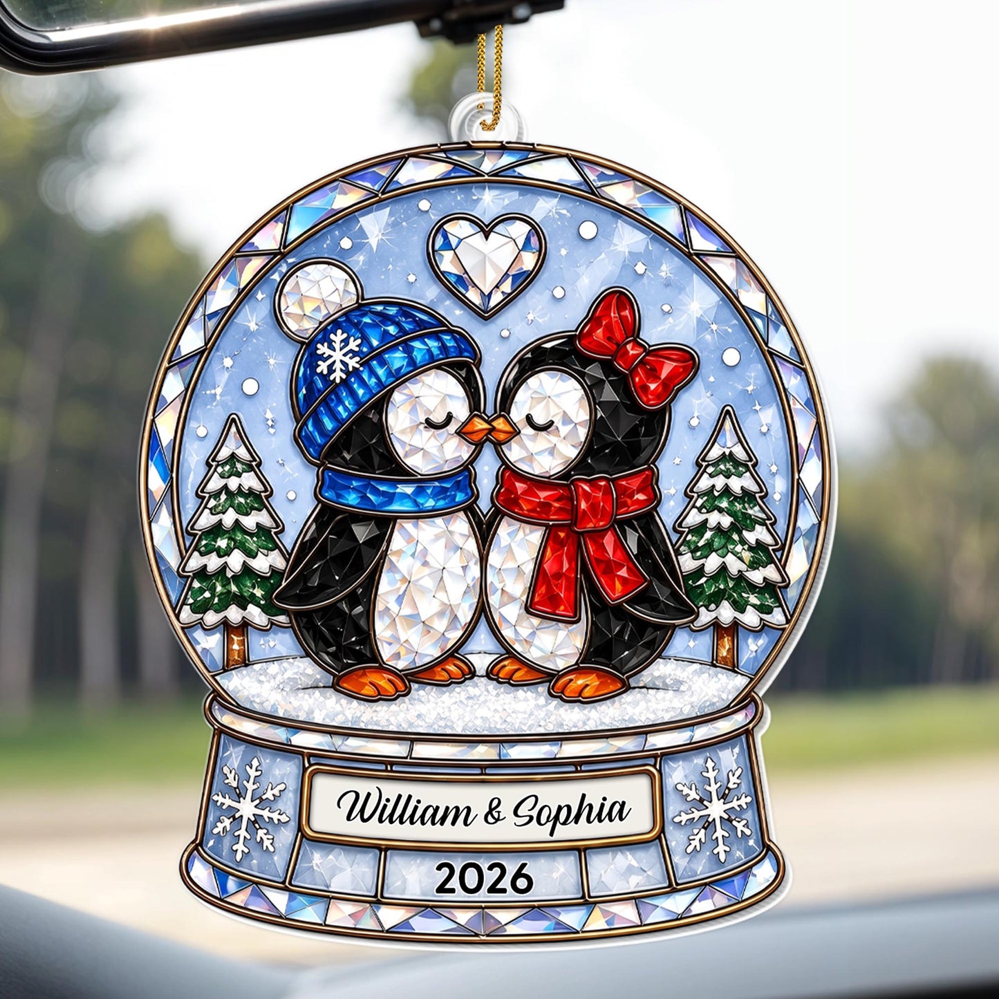 Our First Christmas As A Couple Penguins Snow Globe And Heart - Personalized Custom Acrylic Ornament, Christmas Gift - CPL1774_ACO