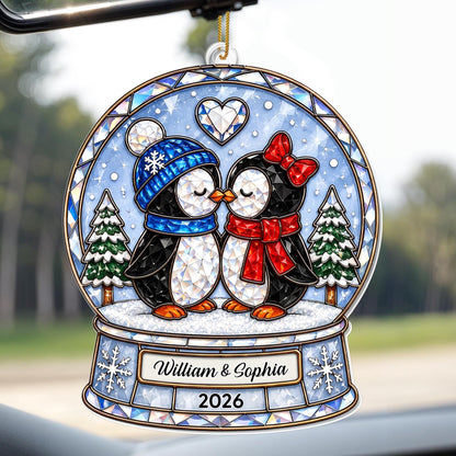 Our First Christmas As A Couple Penguins Snow Globe And Heart - Personalized Custom Acrylic Ornament, Christmas Gift - CPL1774_ACO