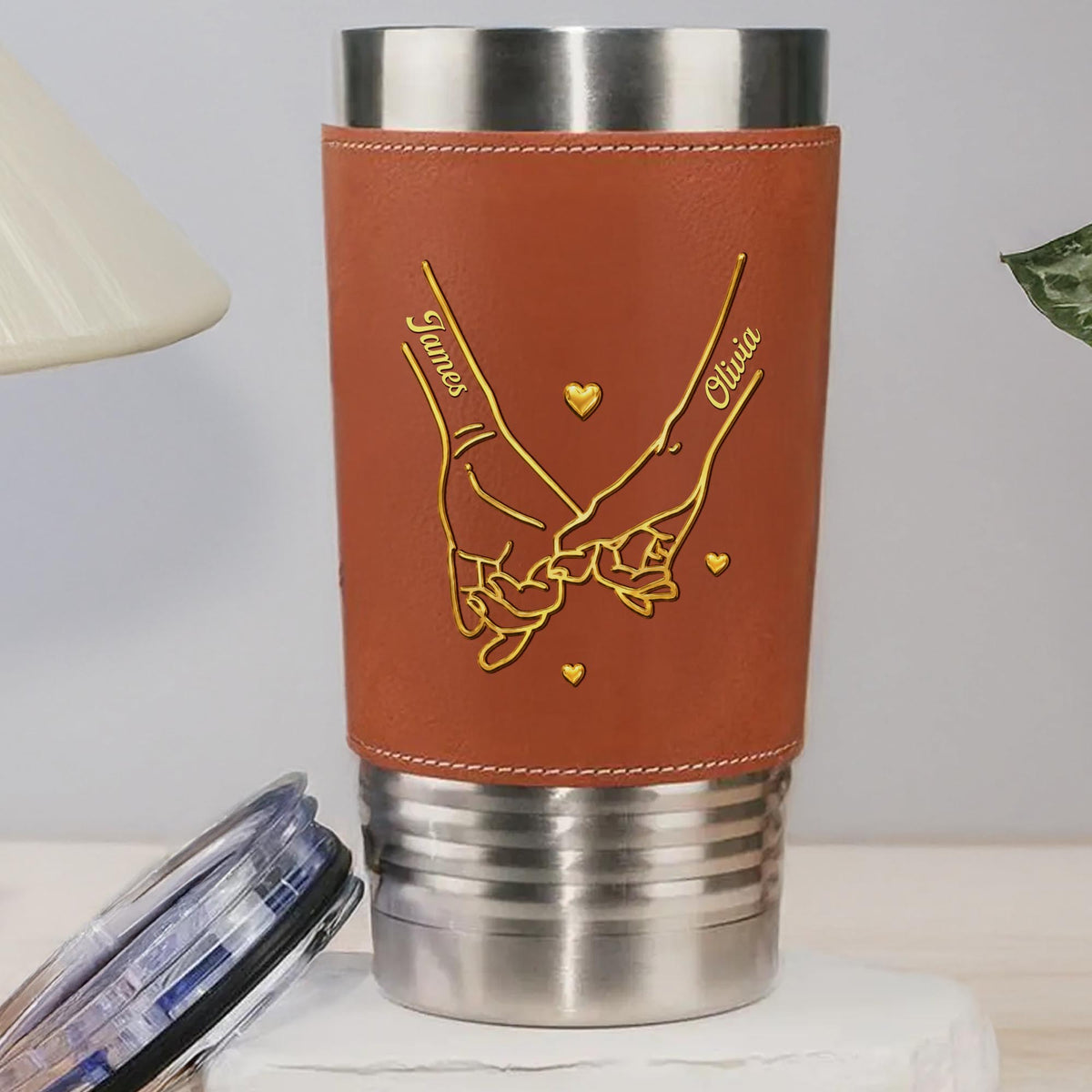 My Husband Never Forget That I Love You Holding Hands Pinky Promise - Personalized Custom Leather Tumbler - CPL1798_LTB