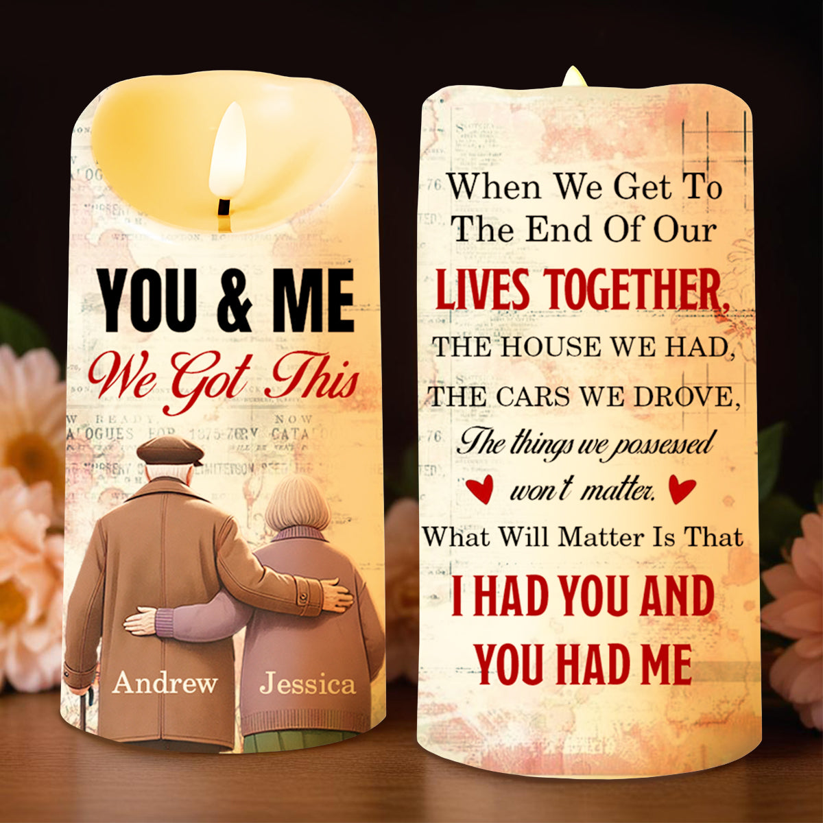 You & Me We Got This, Couple Embrace LED Candle