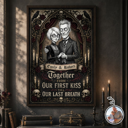 Together From Our First Kiss Victorian Gothic Couple Skulls And Roses - Personalized Custom Vertical Poster - CPL1884_VPOS