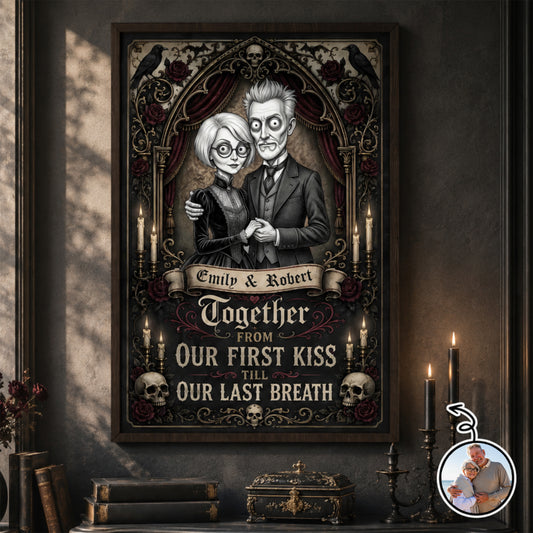 Together From Our First Kiss Victorian Gothic Couple Skulls And Roses - Personalized Custom Vertical Poster - CPL1884_VPOS