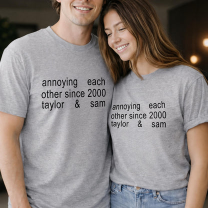 Annoying Each Other Since Personalized Couple T-shirt With Custom Characters - Personalized Custom Unisex T-shirt, Hoodie - CPL1901_WBAS
