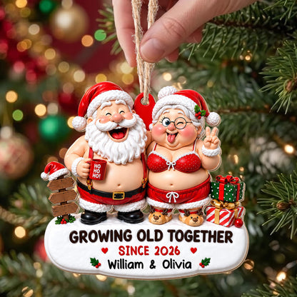 Growing Old Together Since Santa And Mrs Claus With Gifts - Personalized Custom Wood Ornament, Custom Shaped - CPL1907_WDO