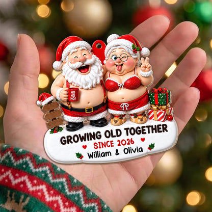 Growing Old Together Since Santa And Mrs Claus With Gifts - Personalized Custom Wood Ornament, Custom Shaped - CPL1907_WDO