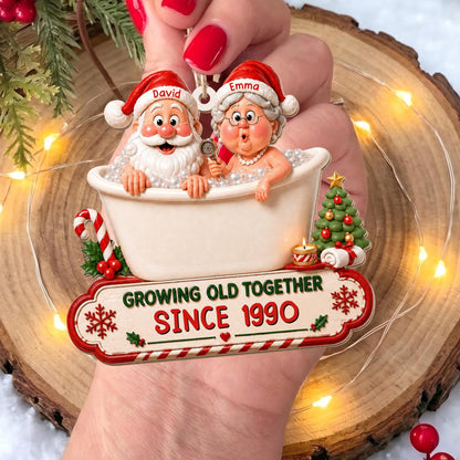 Growing Old Together Santa And Mrs Claus In Bathtub Christmas Decor - Personalized Custom Wood Ornament, Custom Shaped - CPL1930_WDO
