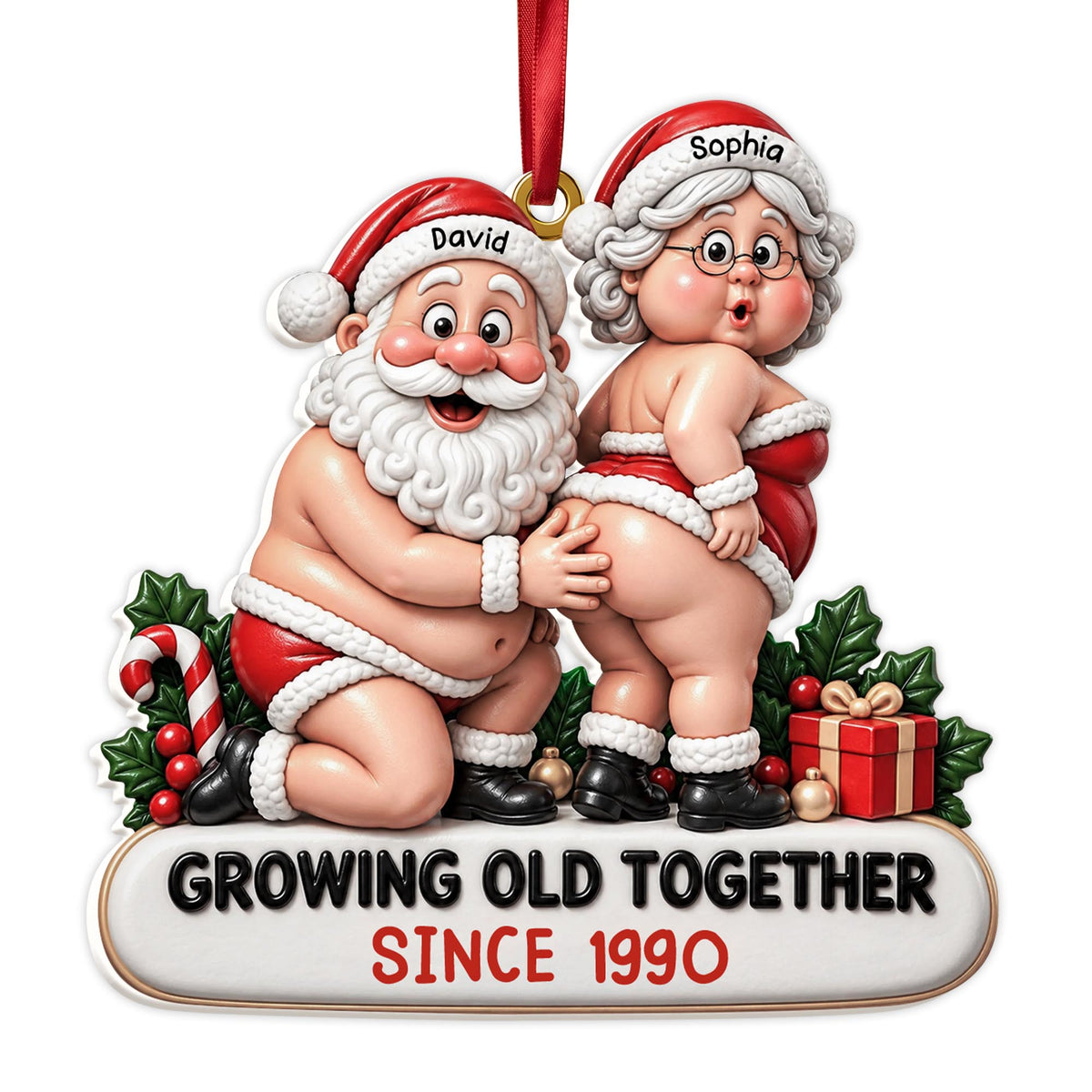 Growing Old Together Funny Santa And Mrs Claus Ornament - Personalized 3D Relief White Acrylic Ornament - CPL1998_3DACO