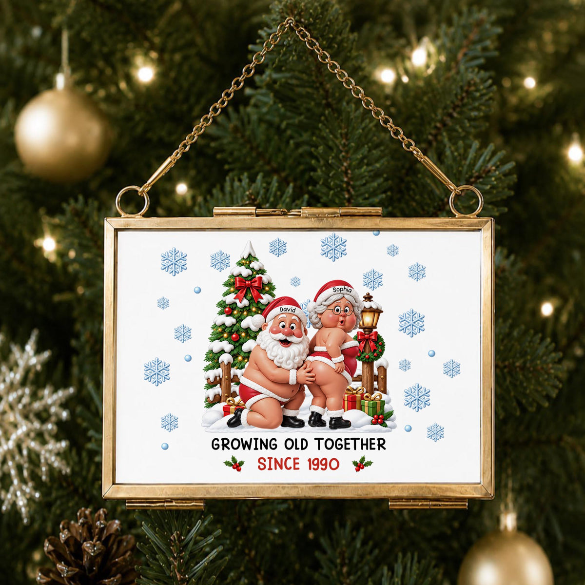 Growing Old Together Since Santa Claus And Mrs Claus Funny Couple - Personalized Metal Frame Ornament - CPL1998_GOFRO