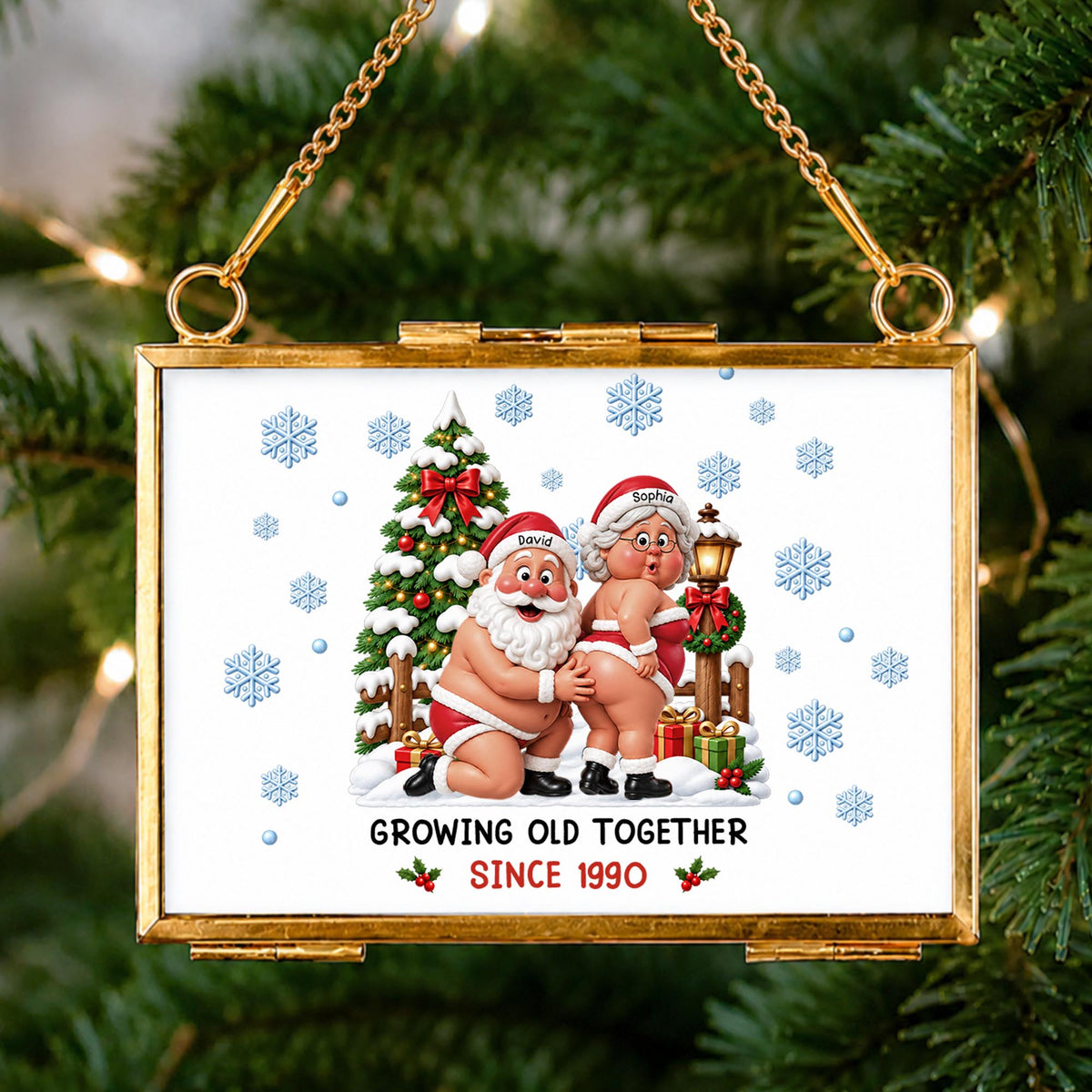 Growing Old Together Since Santa Claus And Mrs Claus Funny Couple - Personalized Metal Frame Ornament - CPL1998_GOFRO