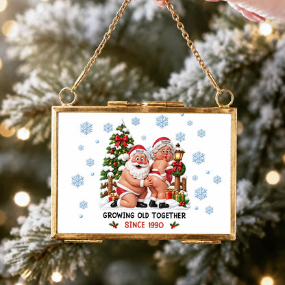 Growing Old Together Since Santa Claus And Mrs Claus Funny Couple - Personalized Metal Frame Ornament - CPL1998_GOFRO