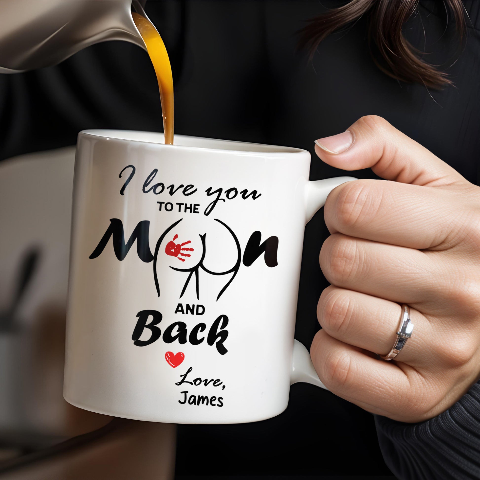 I Love You To The Moon And Back Mug With Moon And Hands Design