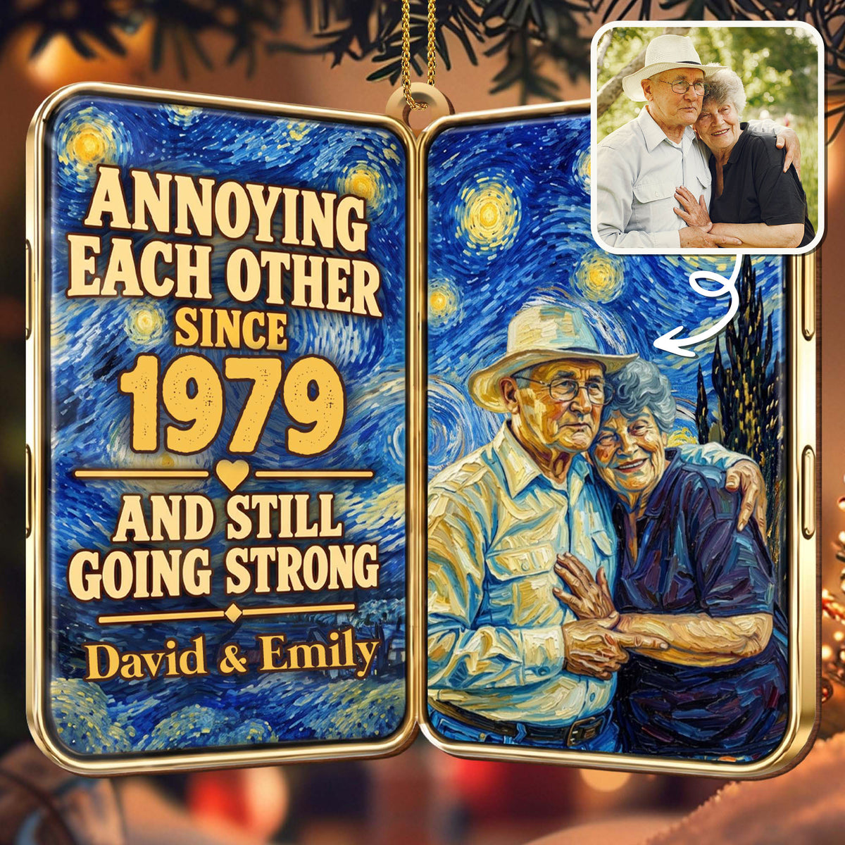 Annoying Each Other And Still Going Strong Starry Night Couple Art - Personalized Custom Wood Ornament, Custom Shaped - CPL2155_WDO