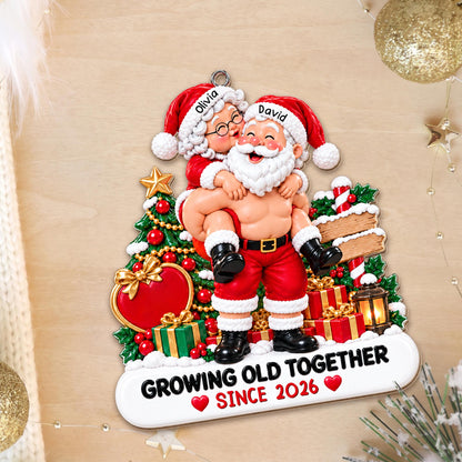 Growing Old Together Since Santa And Mrs Claus Couple - Personalized Custom Wood Ornament, Custom Shaped - CPL2169_WDO