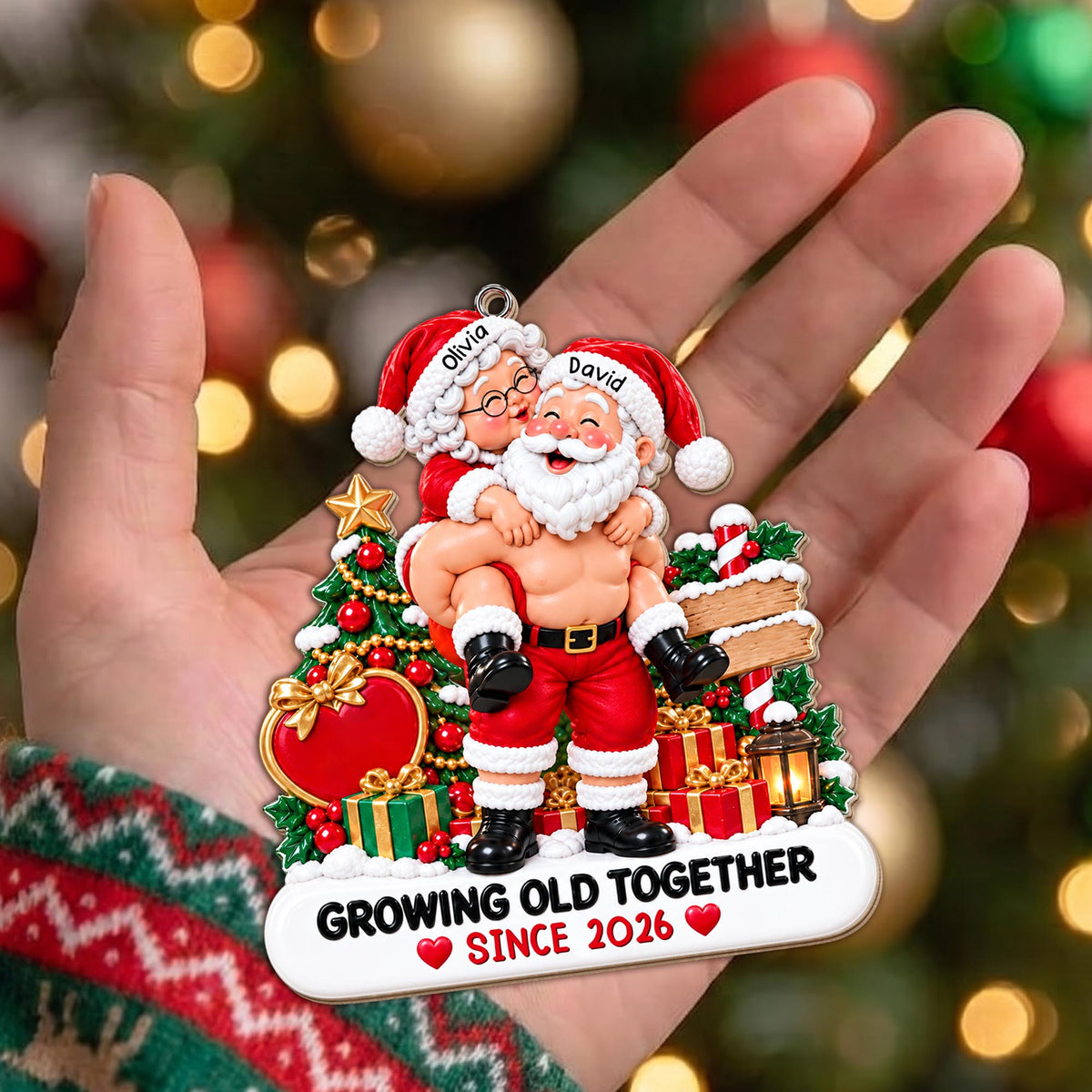 Growing Old Together Since Santa And Mrs Claus Couple - Personalized Custom Wood Ornament, Custom Shaped - CPL2169_WDO