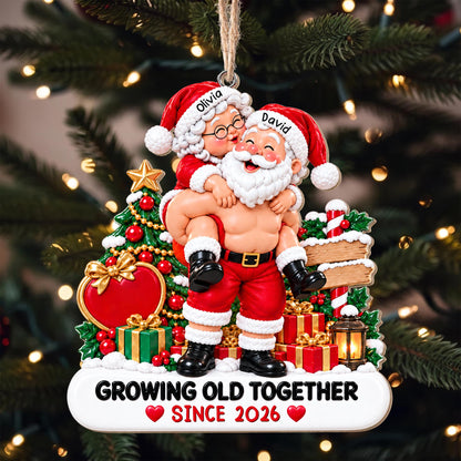 Growing Old Together Since Santa And Mrs Claus Couple - Personalized Custom Wood Ornament, Custom Shaped - CPL2169_WDO
