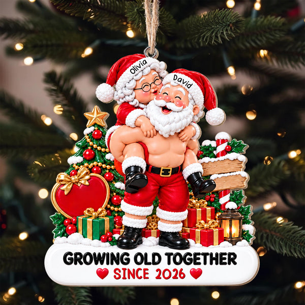 Growing Old Together Since Santa And Mrs Claus Couple - Personalized Custom Wood Ornament, Custom Shaped - CPL2169_WDO