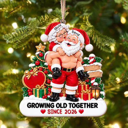 Growing Old Together Since Santa And Mrs Claus Couple - Personalized Custom Wood Ornament, Custom Shaped - CPL2169_WDO