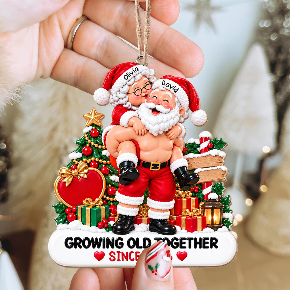 Growing Old Together Since Santa And Mrs Claus Couple - Personalized Custom Wood Ornament, Custom Shaped - CPL2169_WDO