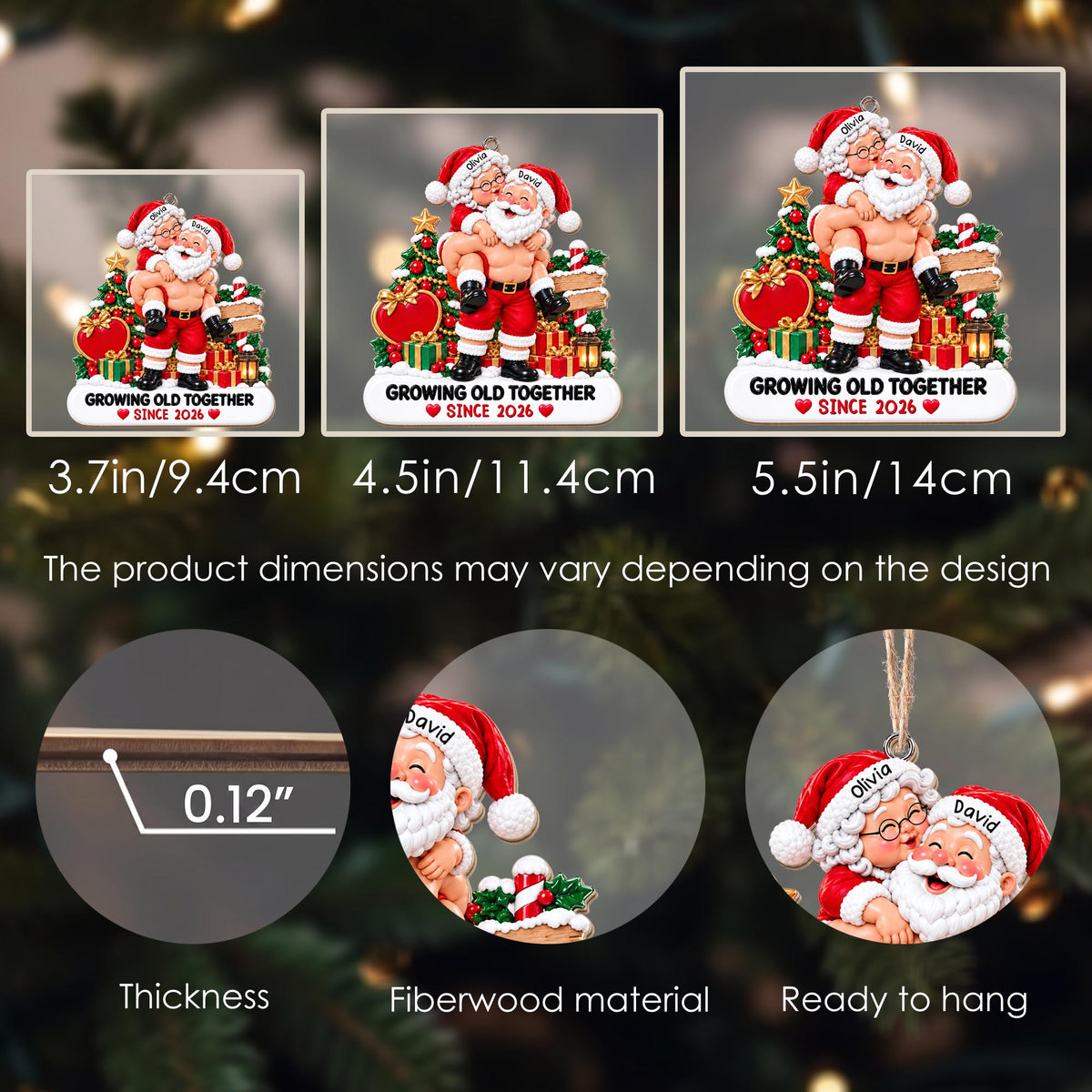 Growing Old Together Since Santa And Mrs Claus Couple - Personalized Custom Wood Ornament, Custom Shaped - CPL2169_WDO