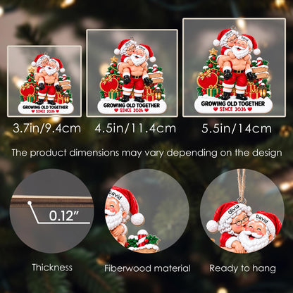 Growing Old Together Since Santa And Mrs Claus Couple - Personalized Custom Wood Ornament, Custom Shaped - CPL2169_WDO