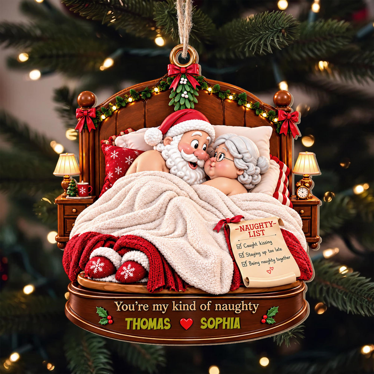 You're My Kind Of Naughty Couple In Bed With Naughty List - Personalized Custom Wood Ornament, Custom Shaped - CPL2178_WDO