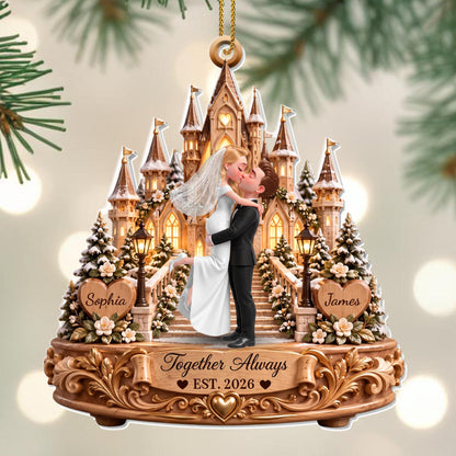 Together Always Wedding Day Bride And Groom With Castle - Personalized Custom Acrylic Ornament, Christmas Gift - CPL2182_ACO