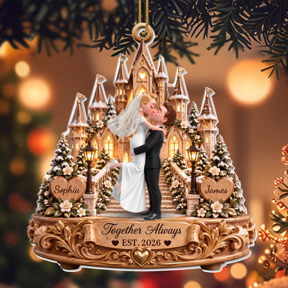 Together Always Wedding Day Bride And Groom With Castle - Personalized Custom Acrylic Ornament, Christmas Gift - CPL2182_ACO