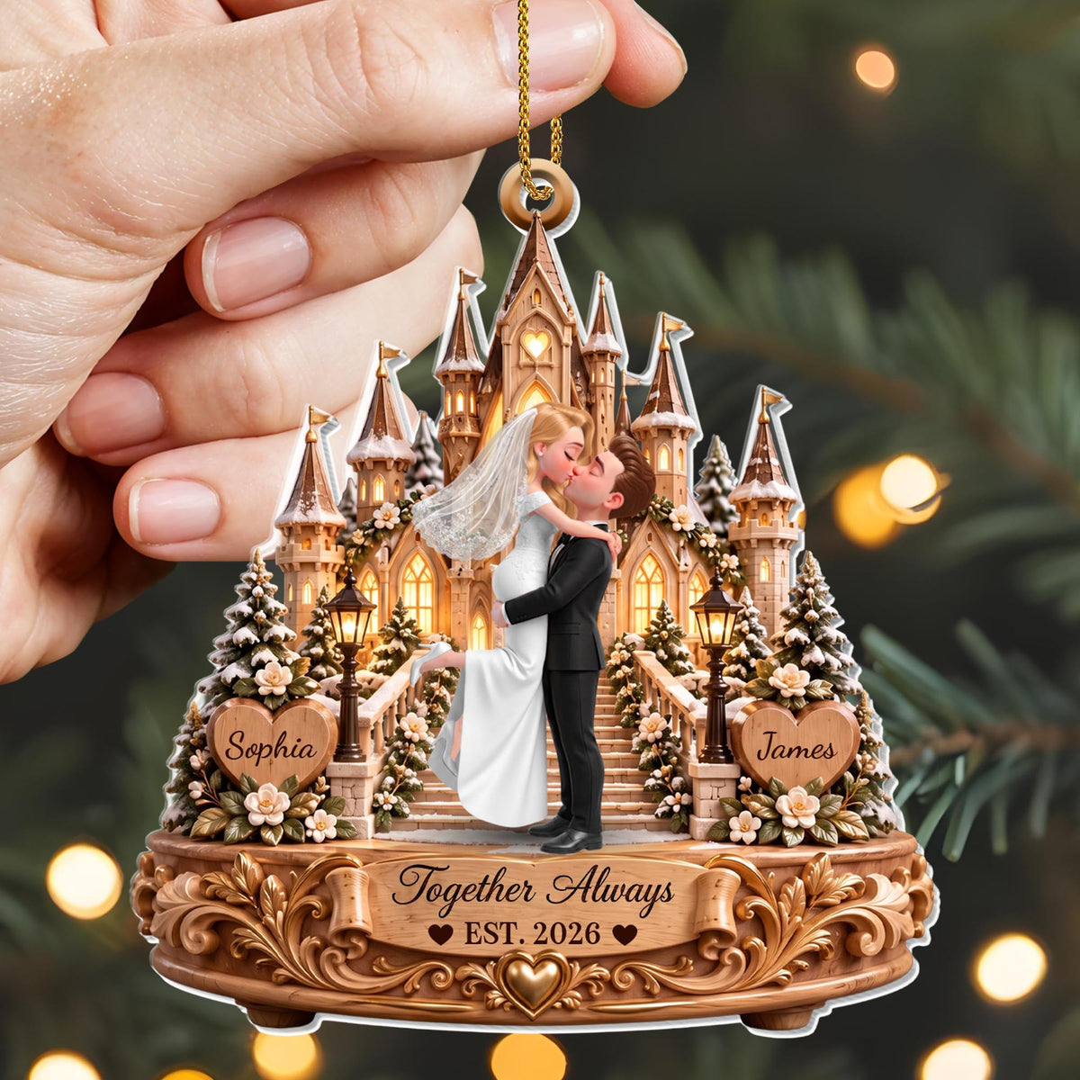 Together Always Wedding Day Bride And Groom With Castle - Personalized Custom Acrylic Ornament, Christmas Gift - CPL2182_ACO