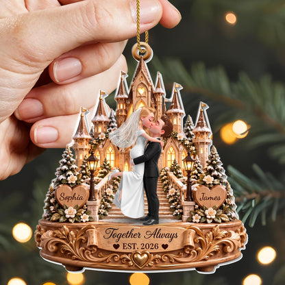 Together Always Wedding Day Bride And Groom With Castle - Personalized Custom Acrylic Ornament, Christmas Gift - CPL2182_ACO