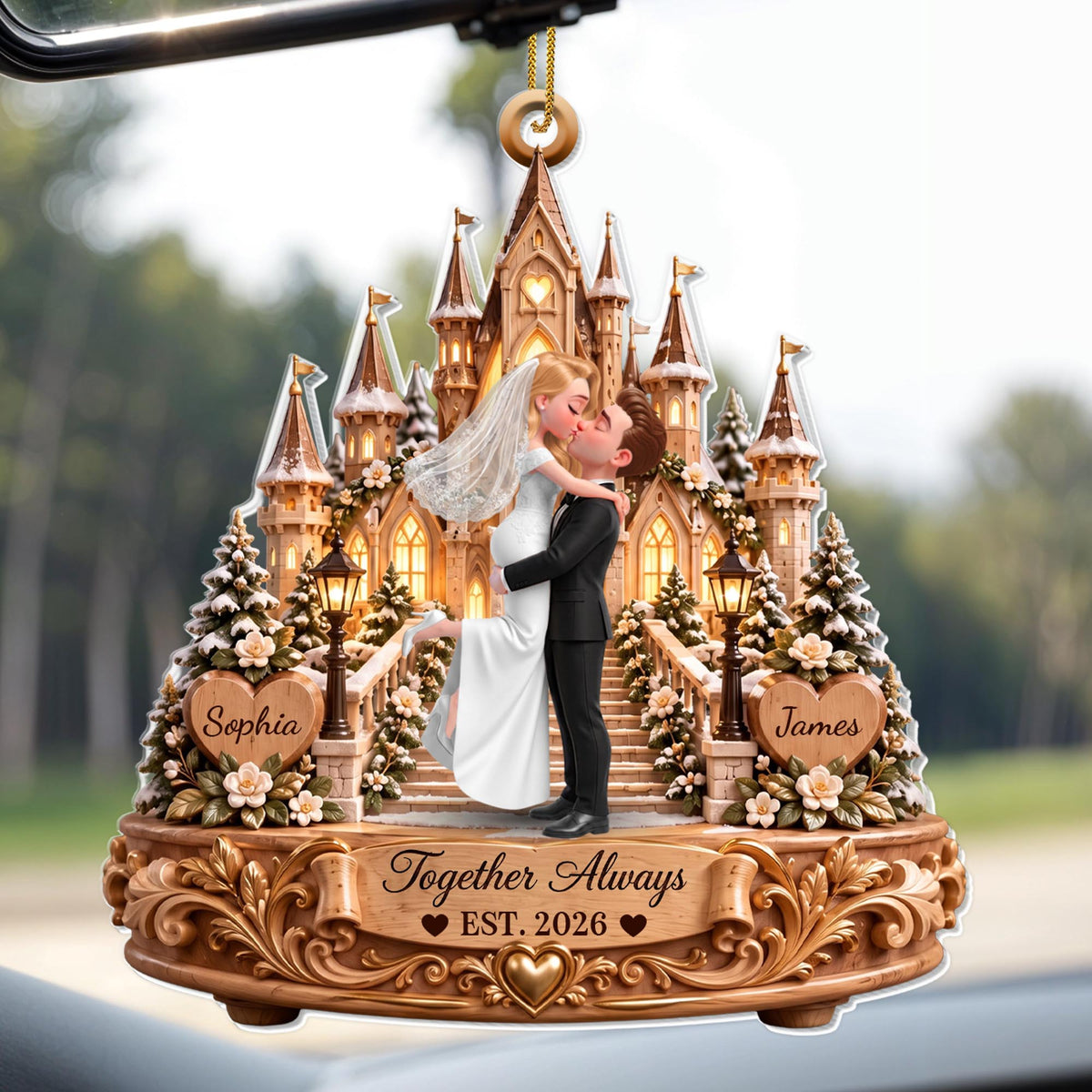 Together Always Wedding Day Bride And Groom With Castle - Personalized Custom Acrylic Ornament, Christmas Gift - CPL2182_ACO