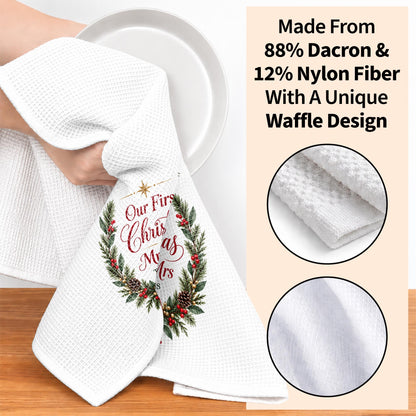Our First Christmas As Mr & Mrs Festive Wreath and Red Bow - Personalized Kitchen Towel - CPL2263_TOWL