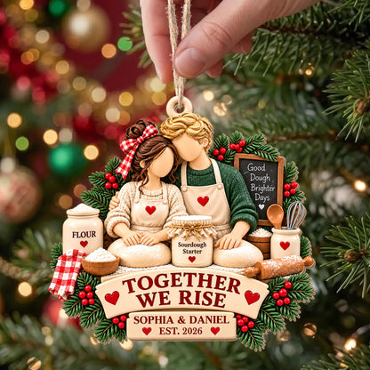 Together We Rise, Sourdough Baking Couple With Flour And Rolling Pin - Personalized Custom Wood Ornament, Custom Shaped - CPL2267_WDO