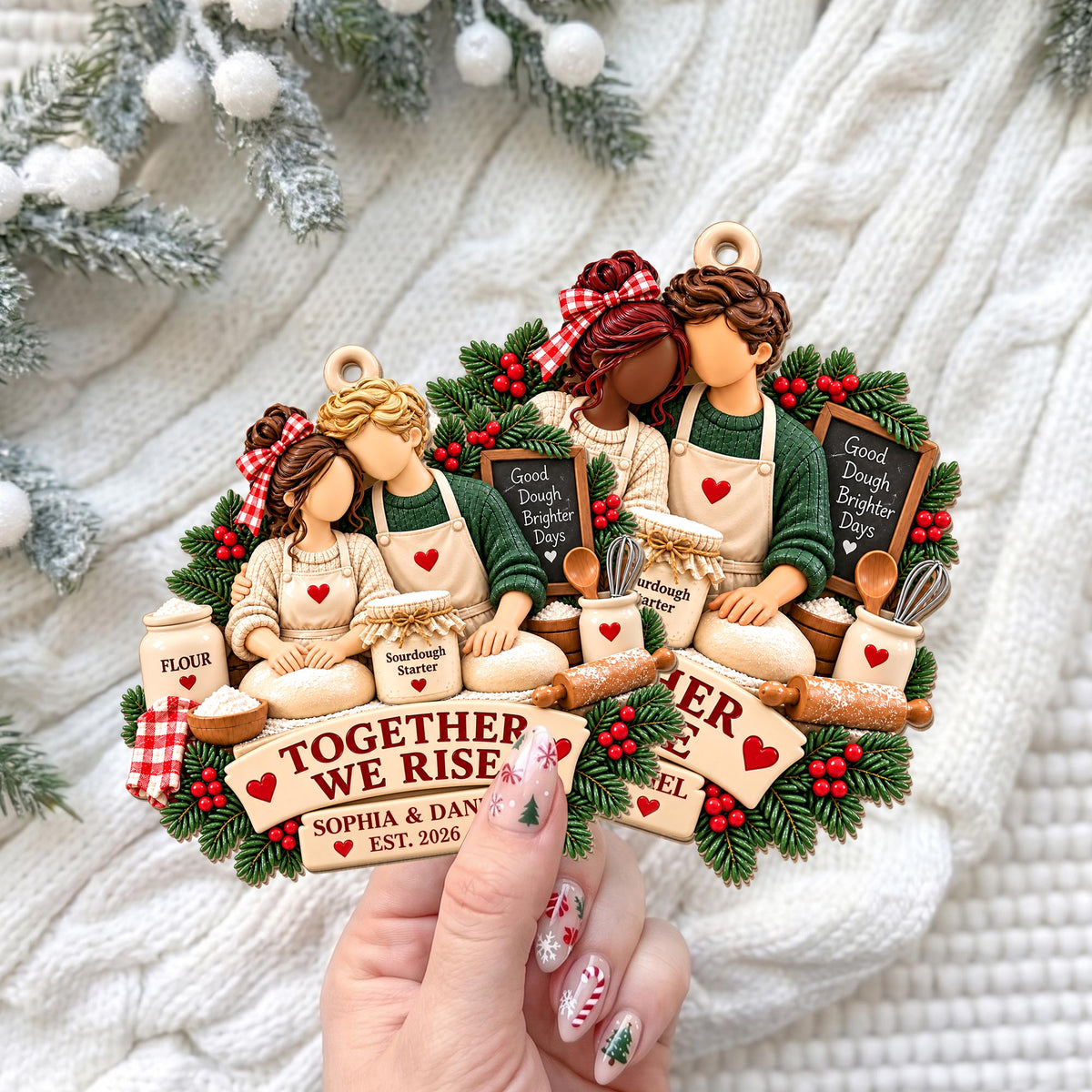 Together We Rise, Sourdough Baking Couple With Flour And Rolling Pin - Personalized Custom Wood Ornament, Custom Shaped - CPL2267_WDO