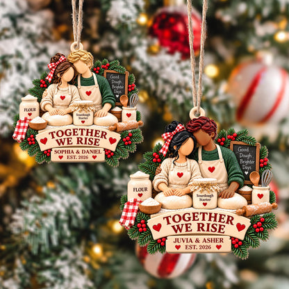 Together We Rise, Sourdough Baking Couple With Flour And Rolling Pin - Personalized Custom Wood Ornament, Custom Shaped - CPL2267_WDO
