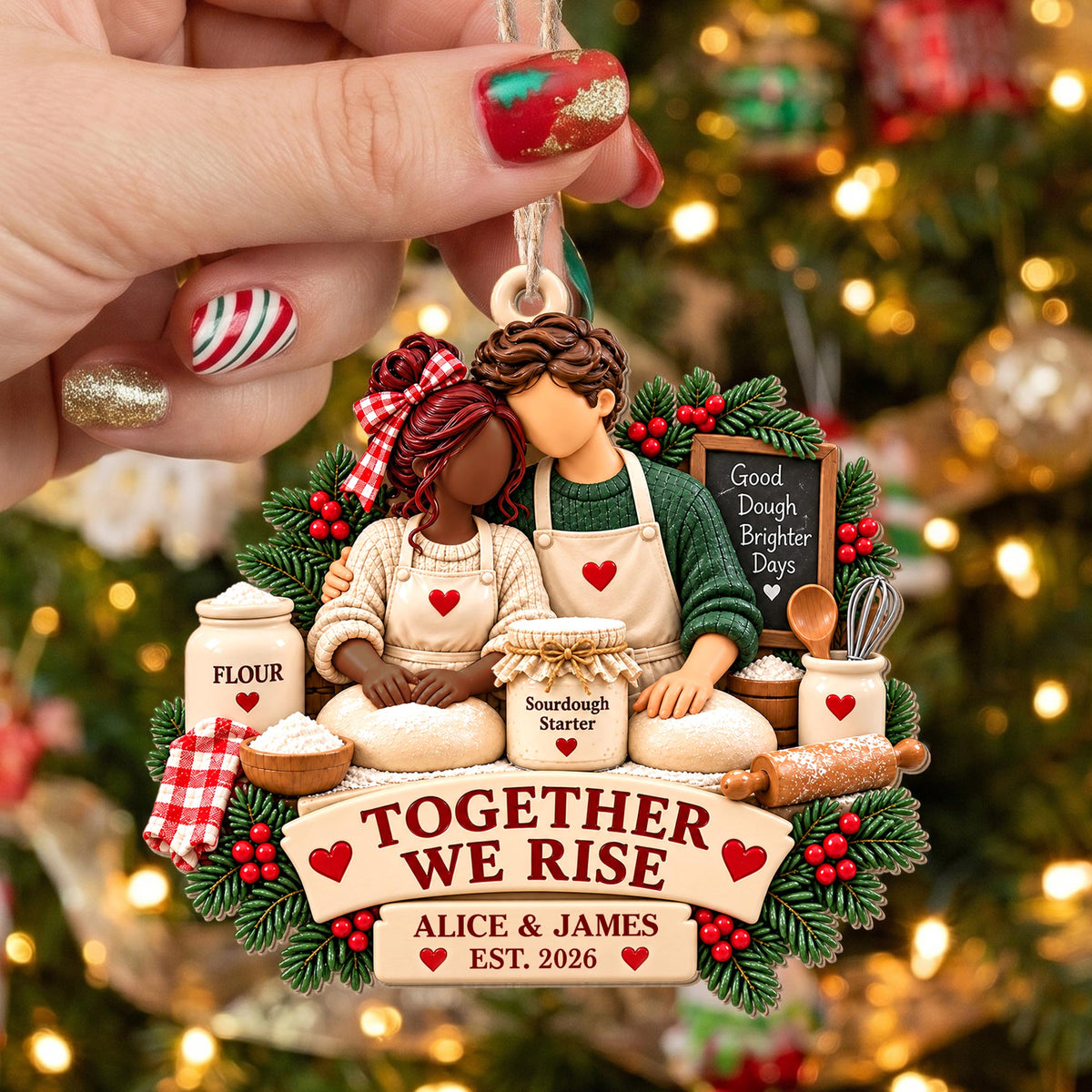 Together We Rise, Sourdough Baking Couple With Flour And Rolling Pin - Personalized Custom Wood Ornament, Custom Shaped - CPL2267_WDO