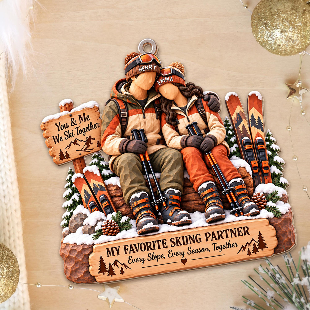 You And Me We Ski Together My Favorite Skiing Partner Couple Ornament - Personalized Custom Wood Ornament, Custom Shaped - CPL2283_WDO