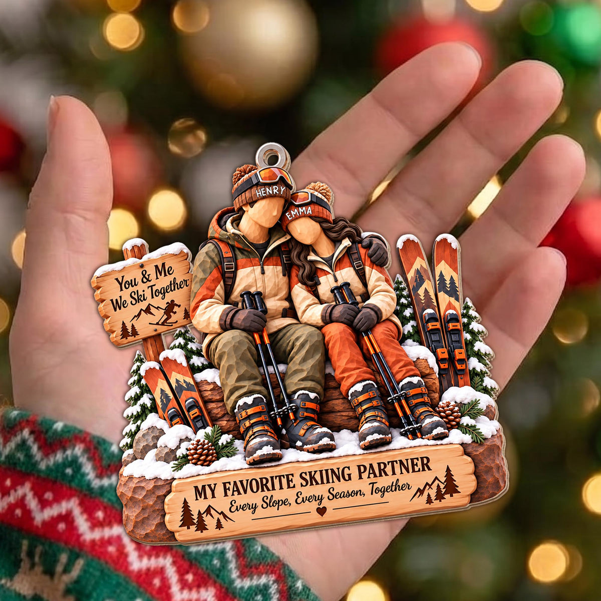 You And Me We Ski Together My Favorite Skiing Partner Couple Ornament - Personalized Custom Wood Ornament, Custom Shaped - CPL2283_WDO