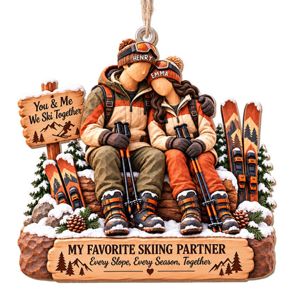 You And Me We Ski Together My Favorite Skiing Partner Couple Ornament - Personalized Custom Wood Ornament, Custom Shaped - CPL2283_WDO