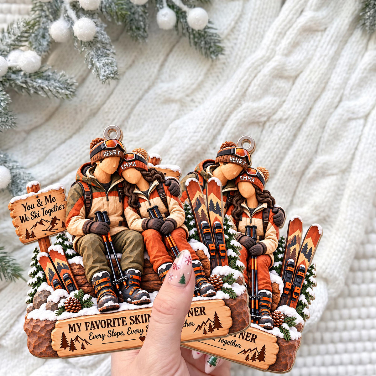 You And Me We Ski Together My Favorite Skiing Partner Couple Ornament - Personalized Custom Wood Ornament, Custom Shaped - CPL2283_WDO