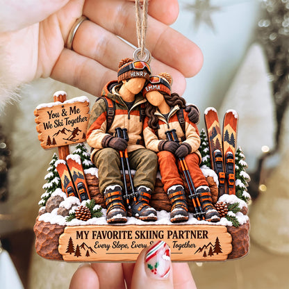 You And Me We Ski Together My Favorite Skiing Partner Couple Ornament - Personalized Custom Wood Ornament, Custom Shaped - CPL2283_WDO