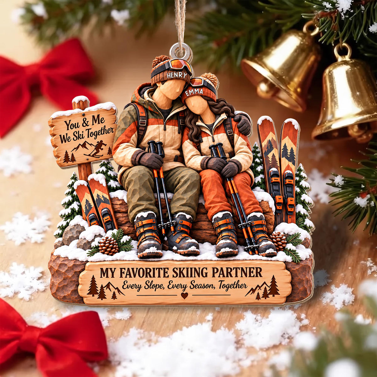 You And Me We Ski Together My Favorite Skiing Partner Couple Ornament - Personalized Custom Wood Ornament, Custom Shaped - CPL2283_WDO