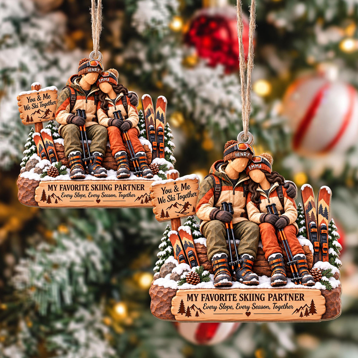You And Me We Ski Together My Favorite Skiing Partner Couple Ornament - Personalized Custom Wood Ornament, Custom Shaped - CPL2283_WDO