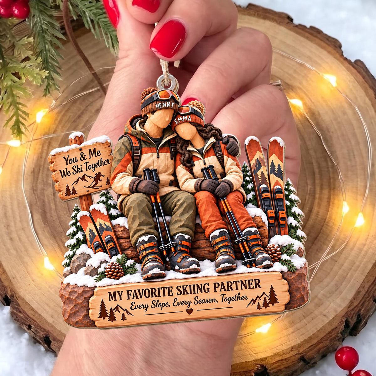 You And Me We Ski Together My Favorite Skiing Partner Couple Ornament - Personalized Custom Wood Ornament, Custom Shaped - CPL2283_WDO