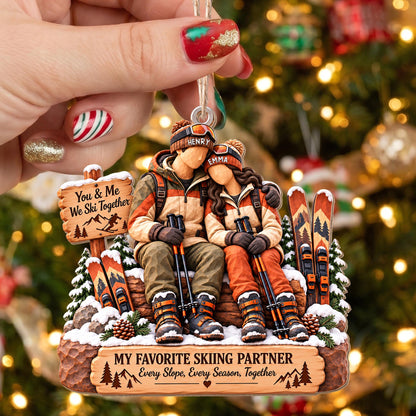 You And Me We Ski Together My Favorite Skiing Partner Couple Ornament - Personalized Custom Wood Ornament, Custom Shaped - CPL2283_WDO