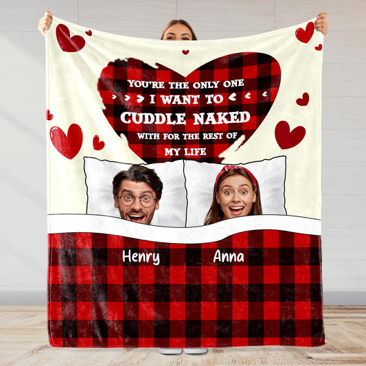 Cuddling Naked Forever Romantic Quote With Hearts And Plaid Design