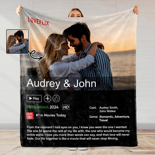 Our Love Is Like A Never-Ending Movie Custom Blanket - Personalized Custom Blanket - CPL231_BLK